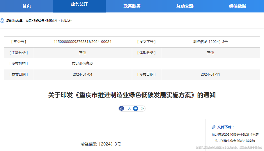 重庆市推进制造业绿色低碳发展实施方案 重庆市推进制造业绿色低碳发展实施方案